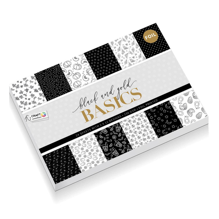 Craflure en carton avec du papier d'aluminium, 24 feuilles - Black and Gold Basics
