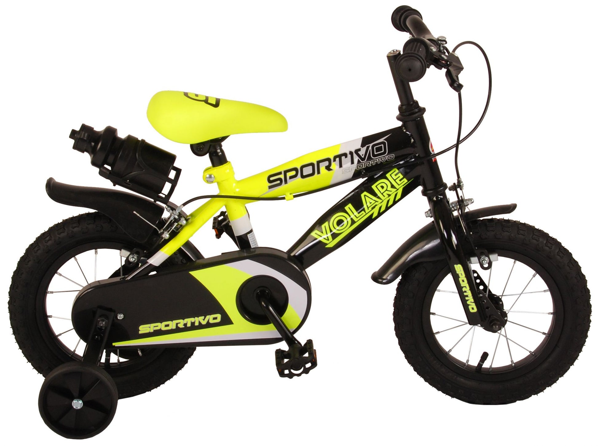 Volare Sportivo Children's Bicycle - Boys - 12 pouces - Black jaune néon - deux freins à main - 95% assemblés