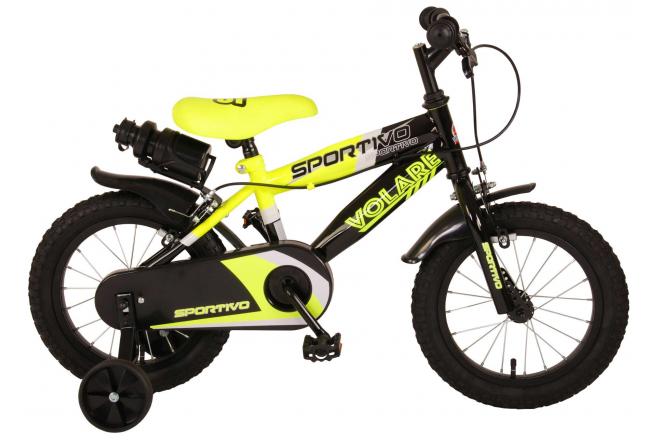 Volare Sportivo Children's Bicycle - Boys - 14 pouces - Black jaune néon - deux freins à main - 95% assemblés