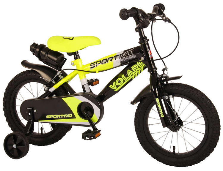Volare Sportivo Children's Bicycle - Boys - 14 pouces - Black jaune néon - deux freins à main - 95% assemblés