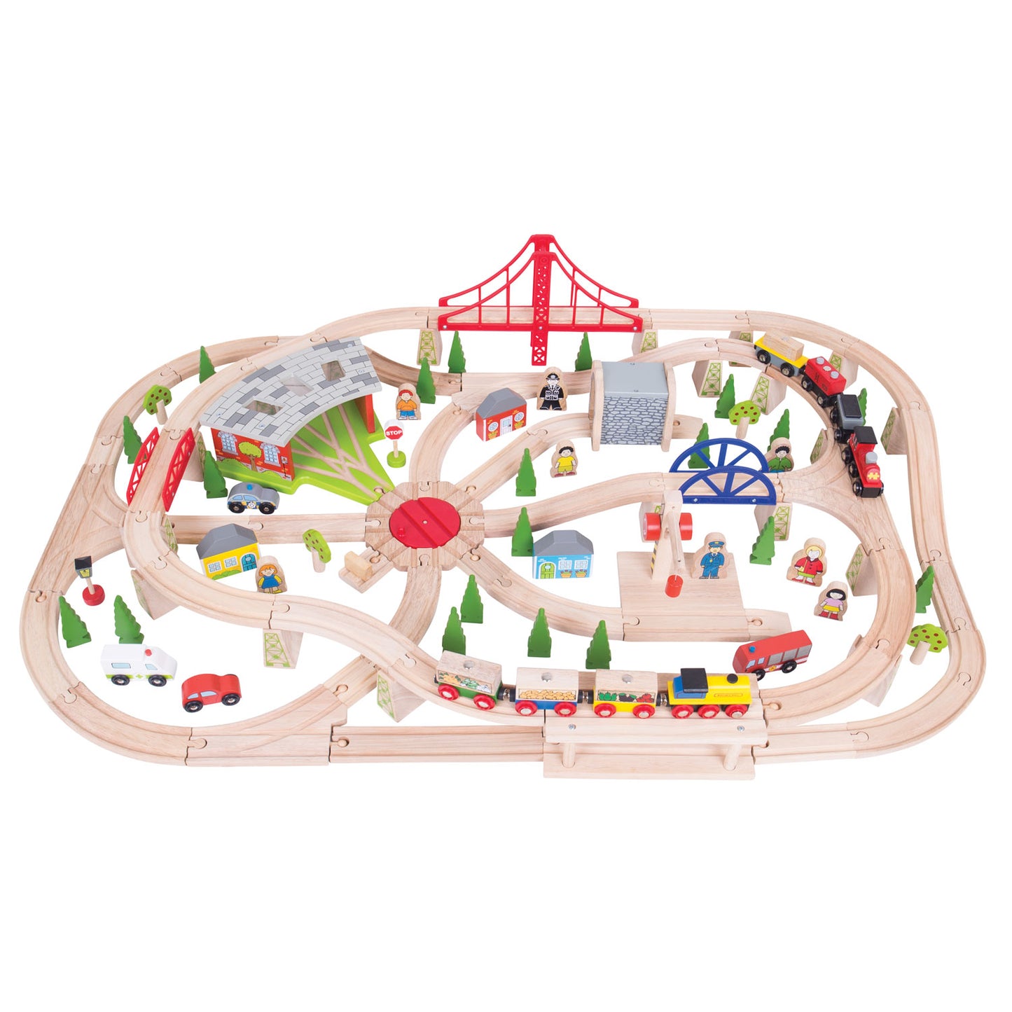 Bigjigs Train en bois set dans Boîte en bois, 130dlg.