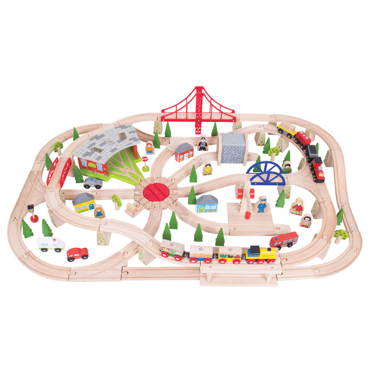 Bigjigs Train en bois set dans Boîte en bois, 130dlg.