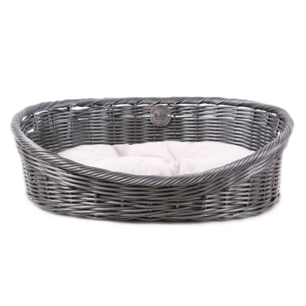 D D lit pour animaux de compagnie rustique avec oreiller l rattan gris