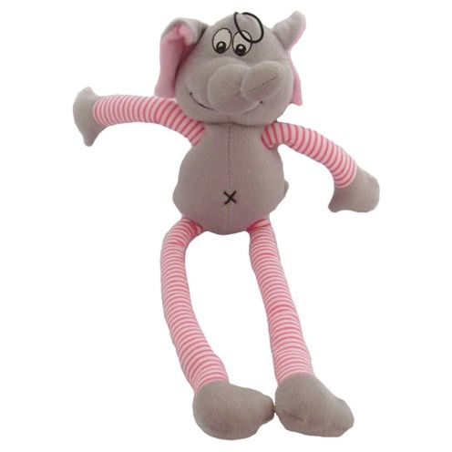 Heureux animal de compagnie tire mon éléphant en peluche de jambe