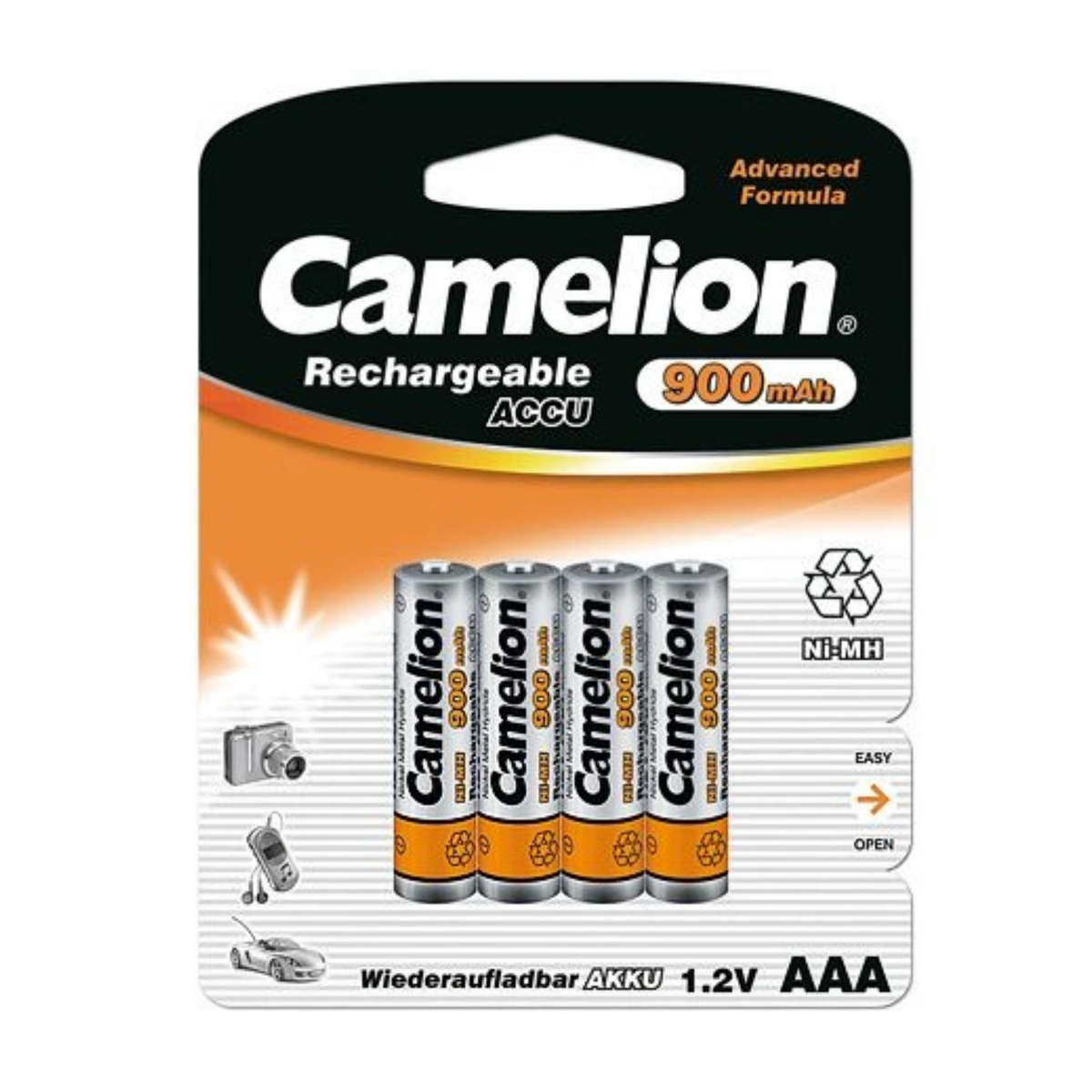 Batteries AAA rechargeables de camelion, NIMH 900mAh par 4