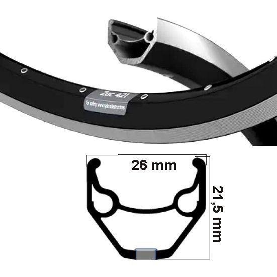 Ryde jante zac 421 26 pouces (559) noir argent 36 trous 14g