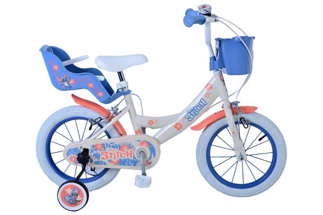 Stitch Stitch Children's Bike Girls 14 pouces Crème Coral Bleu à deux mains Freins