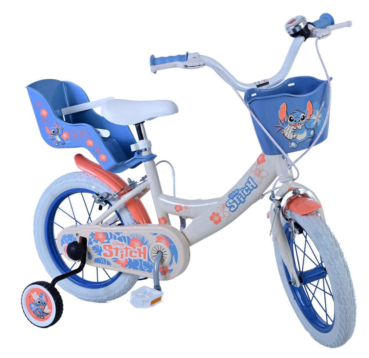 Stitch Stitch Children's Bike Girls 14 pouces Crème Coral Bleu à deux mains Freins