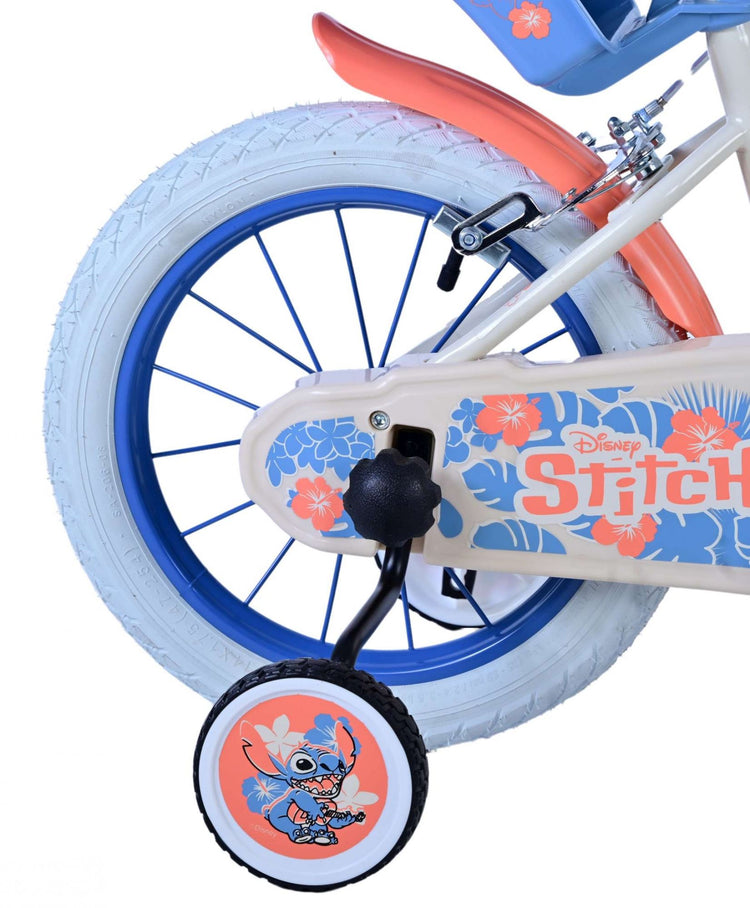 Stitch Stitch Children's Bike Girls 14 pouces Crème Coral Bleu à deux mains Freins