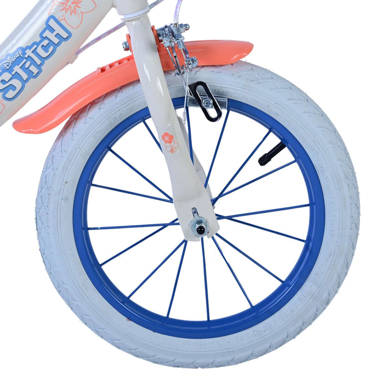 Stitch Stitch Children's Bike Girls 14 pouces Crème Coral Bleu à deux mains Freins
