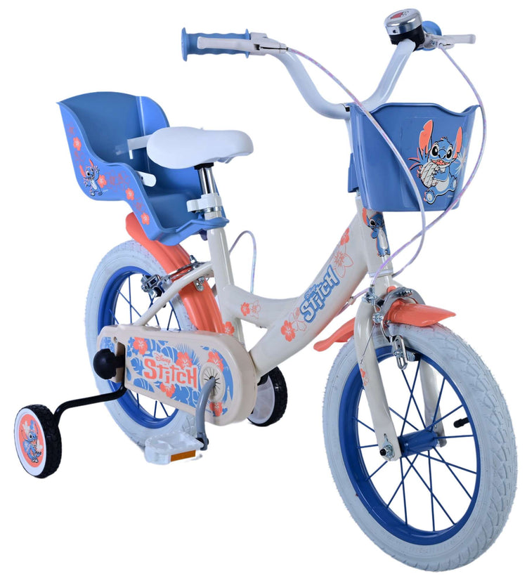 Stitch Stitch Children's Bike Girls 14 pouces Crème Coral Bleu à deux mains Freins