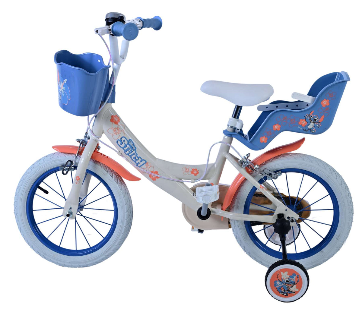 Stitch Stitch Children's Bike Girls 14 pouces Crème Coral Bleu à deux mains Freins
