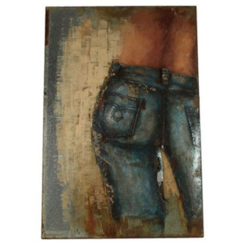 Jeans en hi-point retraque de peinture 120 cm nickel marron bleu