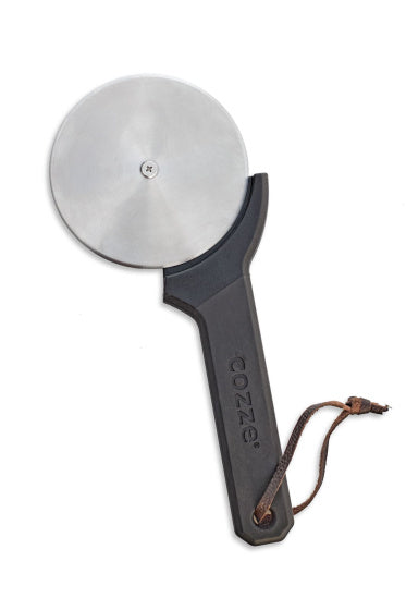 Coupe de pizza Cozze avec poignée douce de 10 cm en acier inoxydable argent noir