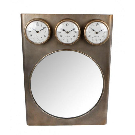 Cadeaux Amsterdam Spiegel avec horloge Tim 70 x 52 cm en acier bronze