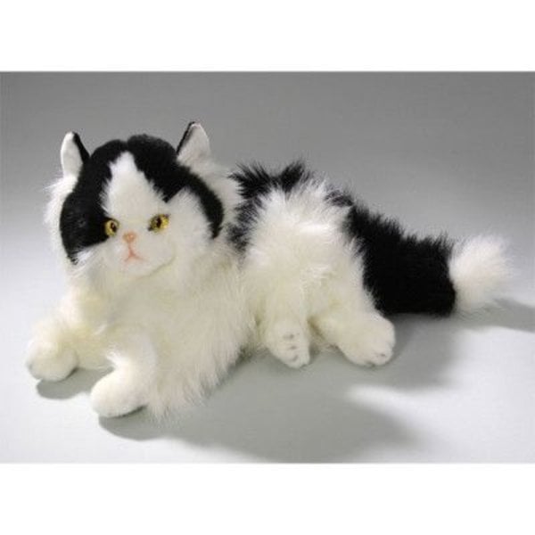 Cat persan noir et blanc allongé 30 cm