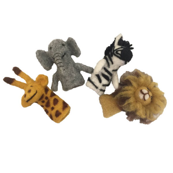 Papoose Toys African Animal Dinger Puppets 4pc