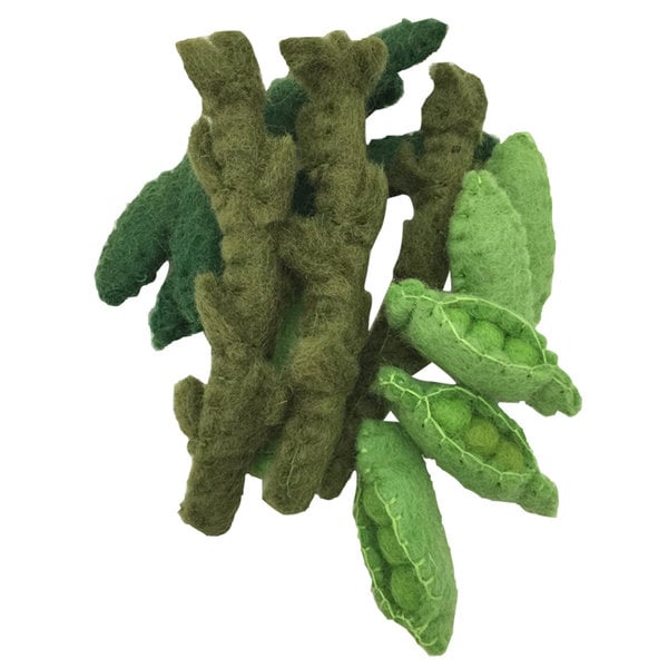 Jouets en papoose, haricots végétaux, asperges, pois