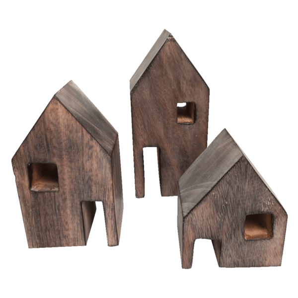 Papoose Toys Wood Block Houses 3pc