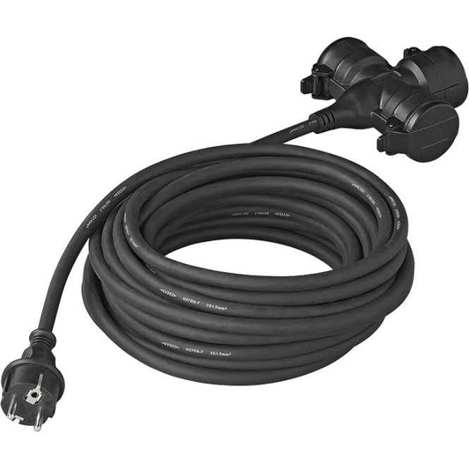 câble d'extension Schuko 3 voies 10 mètres 3x1.5mm² noir