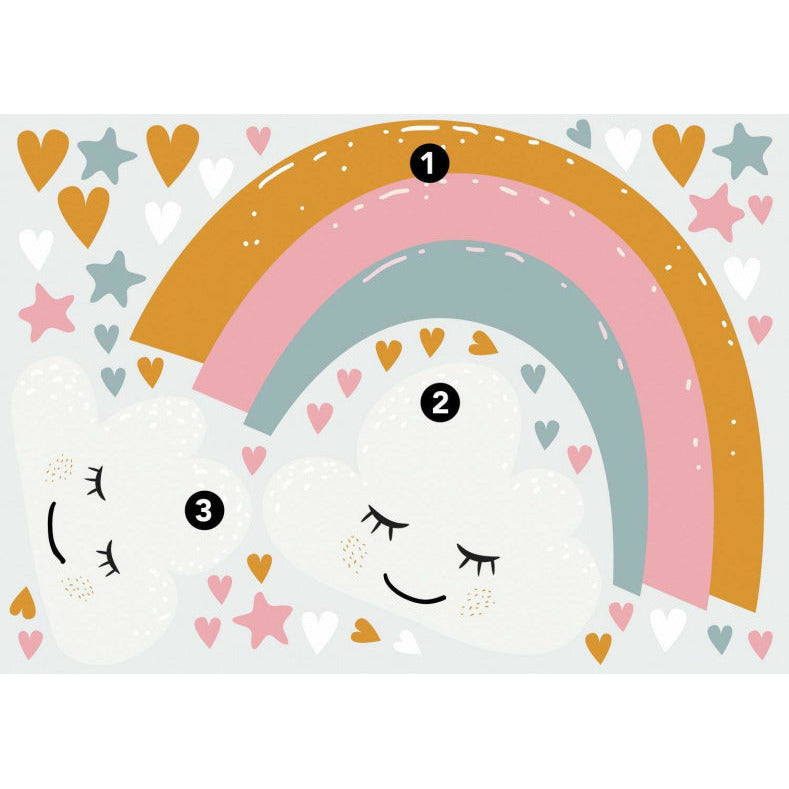 Colocataires autocollants muraux coeurs arc-en-ciel 112 cm en vinyle 47 pièces