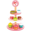 Toky jouet en bois Etagère avec pâtisserie rose blanc 12 pièces