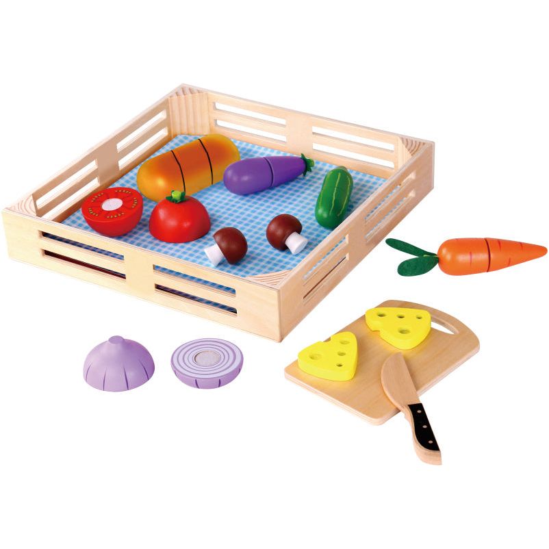 Cabinet à légumes en bois de jouet Toky avec légumes en coupe 20 pièces