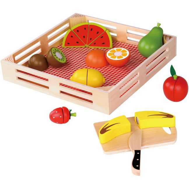 Boîte à fruits en bois jouet toky avec fenêtre de coupe 21 pièces