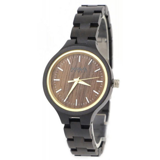 Vague hawaii watch citoyen miyota dames 3,5 cm en bois brun noir
